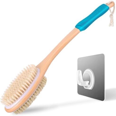 Long Handle Ergonomically Back Scrubber/Brush for Shower, Double Sided Exfoliating Body Scrubber for Women and Men (Blue)