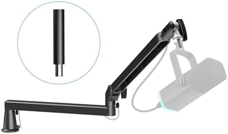 Low Profile Mic Arm 15cm Extra Riser Adjustable Mic Boom Arm Metal Desk Mounted Microphone Stand Cable Management Flexible Microphone Holder for Podcast Streaming Gaming Desktop