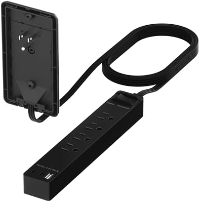LIDER Surge Protected Outlet Extender, 4-Outlet Power Strip, 21W USB Type-A, and 2 USB Type-C Port, Ultra-Thin Wall Plate Plug with Cord Extender, Flat-Face, Slim Design, 5ft Cord, 720 Joules, Black