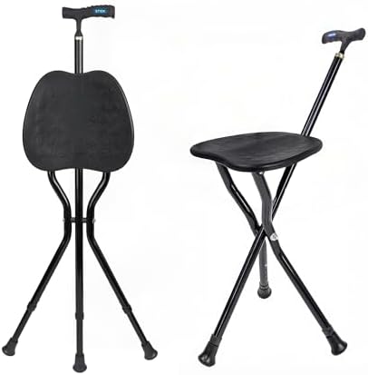 UNLICON-Brown Folding Cane Stool with Seat – Lightweight Adjustable Walking Cane for Seniors, Ergonomic Design, 330 lbs Capacity, Portable and Convenient Cane Chair with Anti-Slip Feet