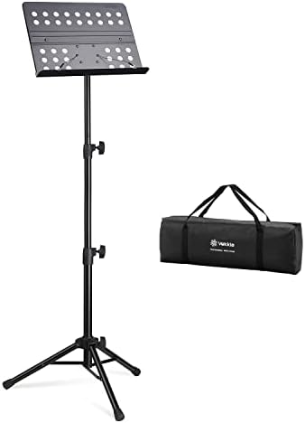 Vekkia 70 - inch Metal Professional Portable Perforated Sheet Music Stand - Folding Adjustable Holder, with Carrying Bag, Sturdy for Instrumental Performance, Band & Travel
