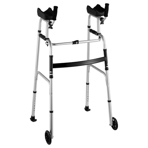 VEVOR 2 in 1 Folding Walker & Removable Armrests, Height Adjustable Foldable Walker with 5" Solid Wheels, Lightweight Aluminum | Front Wheeled Mobility Aid for Elderly Handicapped Disabled, 450 Pounds