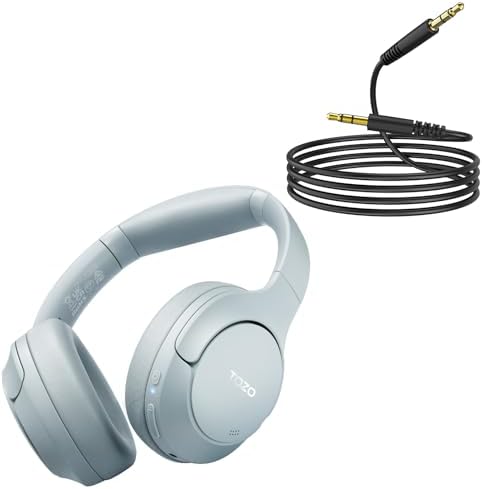 TOZO HT2 Hybrid Active Noise Cancelling Headphones Blue + 3.5mm Audio Cable Aux Cable Compatible for Headphone Tablets