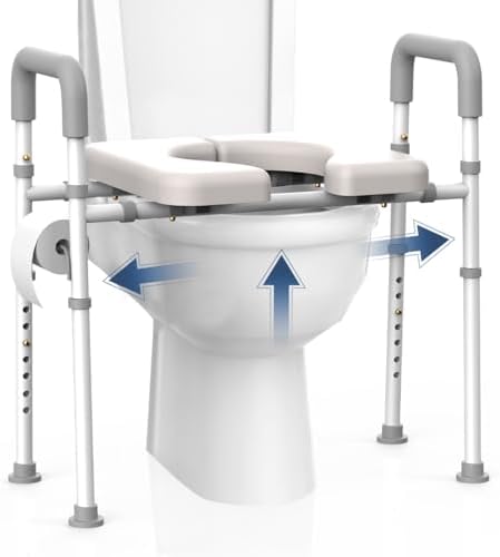 Raised Toilet Seat with Handles - Width Adjustable Elevated Toilet Seat Riser, 400 lbs Toilet Seat Riser for Seniors, Handicap and Disabled, Fit Any Toilet