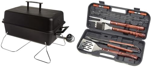 Char-Broil Portable Convective 1-Burner Stainless Steel Propane Gas Grill - 465133010 & Cuisinart CGS-W13 Wooden Handle Tool Set, Black, Deluxe Pizza Grilling Pack (13-Piece)