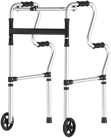 Walkers for Seniors, Folding Walker, Narrow Walkers for Small Spaces, Standard Walker Height Adjustable, Front Wheeled Rolling Walker, Upright Mobility Aid for Seniors and Handicap, Up to 300 Pounds