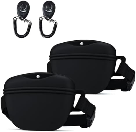 Pet Training Snack Pouch with Clicker 2.0 Upgraded Magnetic Closure, 1.66 Cup Silicone Belt Pouch for Dog Treats，Perfect for Training and Walking
