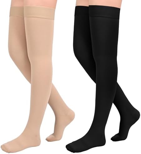 2Pairs Ktinnead 20-30mmHg Thigh High Compression Stockings for Women, Thigh High Compression Socks, Medical Compression Stockings for Pregnant, Teacher, Doctor, Varicose Veins, Swelling, lymphedema