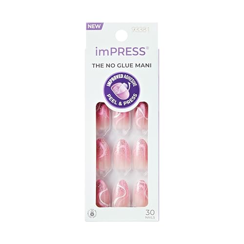 KISS imPRESS No Glue Mani Press-On Nails, Design, 'Wild Venus', Pink, Medium Size, Almond Shape, Includes 30 Nails, Prep Pad, Instructions Sheet, 1 Manicure Stick, 1 Mini File