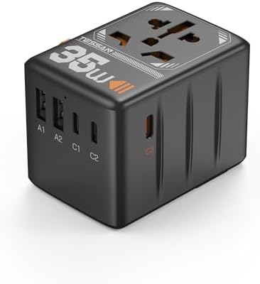 TESSAN Universal Travel Adapter, 35W International Plug Adaptor with 3 USB C and 2 USB A Charging Ports, Worldwide Power Outlet for US to European EU UK AUS Ireland(Type C/G/A/I)