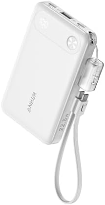 Anker Power Bank, 10,000mAh Portable Charger with Built-in USB-C Cable and Lanyard, 22.5W Max Output with 2 USB-C and 1 USB-A Port, Battery Pack for iPhone 15/14, Galaxy S23, iPad, AirPods, and More