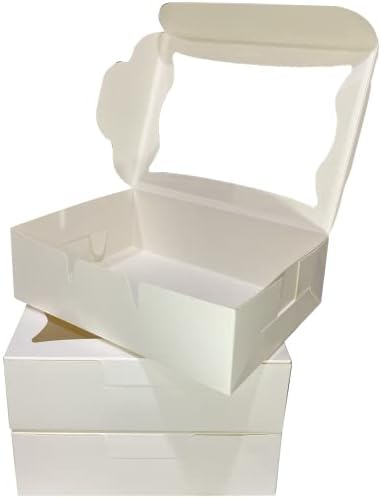 White Paper Bakery Boxes - 12-Pack Pastry Boxes with Window for Cookies, Chocolate Covered Strawberries, Macarons, and Muffins, Dessert Disposable Packaging, 8 x 6 x 2.5 Inches