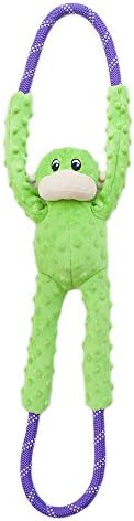 ZippyPaws RopeTugz - Durable Dog Pull Rope Toy, Interactive Tug of War for Large, Medium, & Small Dogs, Squeaky Pet Products to Keep Them Busy, Made with Heavy Duty Climbing Rope - Green Monkey