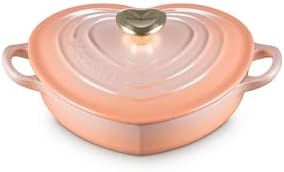 Le Creuset Enameled Cast Iron Traditional Shallow Heart Cocotte, 1.25 Qt., Peche Light Gold Heart Knob