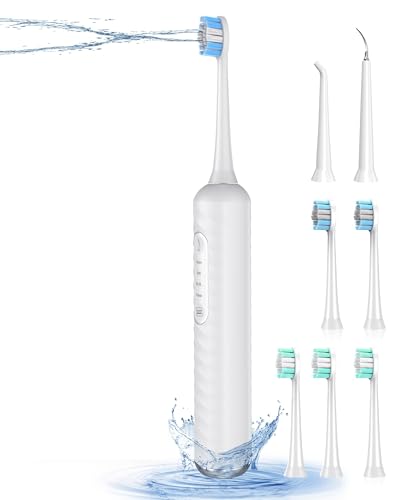 UNINGOPI Electric Toothbrush with Water flosser, 3 in 1 Teeth Cleaning Kit with 7 Modes, Electric Toothbrush and flosser Combofor Adults, Water Flosser Portable for Travel and Home (White)
