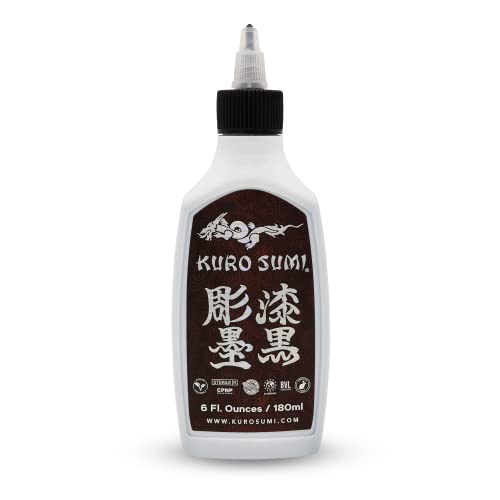 KURO SUMI Outlining Black Tattoo Ink - Professional Tattoo Ink & Tattoo Supplies for Outlining & Shading - Skin-Safe Permanent Tattooing - Vegan (6 oz)