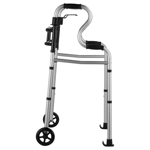 VEVOR Folding Walker on Wheels, 3-in-1 Stand-Assist Folding Walkers with Adjustable Height and Width, Lightweight Aluminum | Front Wheeled Mobility Aid for Elderly Handicapped Disabled, Up to 350LBS