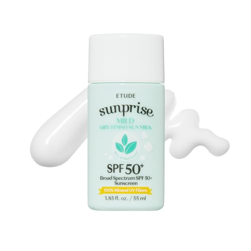 ETUDE Sunprise Mild Airy Finish Sun Milk SPF50+ / PA++++ | Sebum-free, Non-Sticky, Long Lasting Protection, 100% Mineral Based Korean Sunscreen, Korean Skin Care, Perfect for Gift