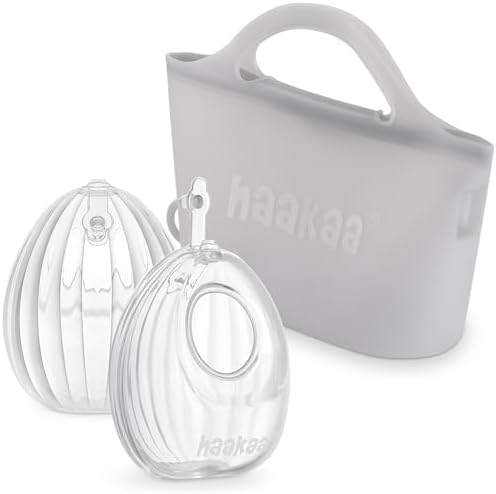 haakaa Wearable Silicone Breast Pump with Steriliser Bag, 2-in-1 Hands-Free Passive Breast Milk Catcher for Nursing Mom, Breastfeeding Essentials, 75ml&750ml Silicone Bag