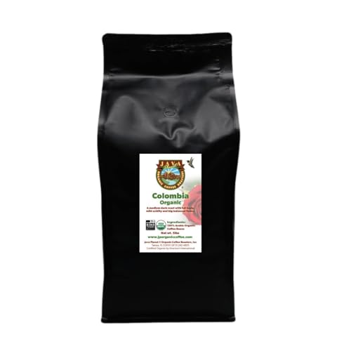 Java Planet Low Acid Coffee, Organic Colombian Single Origin: Whole Bean Medium Dark Roast - Smooth Full Flavored Coffee Bean,5 LB Bag