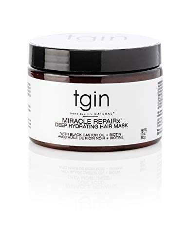 tgin Miracle RepaiRx Deep Hydrating Hair Mask for Curly, Coily and Wavy Hair, with Biotin and Black Castor Oil, Deep Moisture and Repair for Damaged, Color-Treated Hair, 12 oz