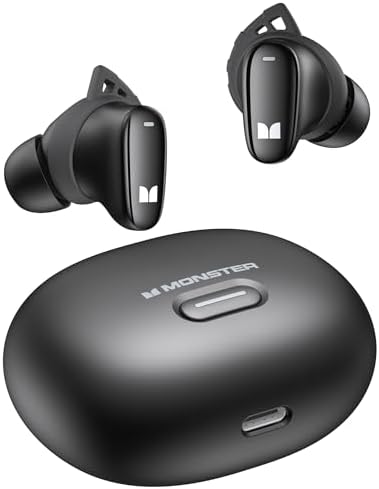 Monster N-Lite 206 Wireless Earbuds Bluetooth 5.4 in Ear Headphones, Bluetooth Ear Buds Built-in Microphone, Touch Control, Comfortable Fit, USB-C Fast Charging, IPX6 Waterproof, 25H Playtime, Black