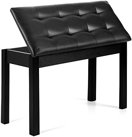 Piano Bench with Storage Piano Stool and Padded Cushion Wooden Duet Seat for Keyboard Piano Seat with Waterproof Non-Slip,Black