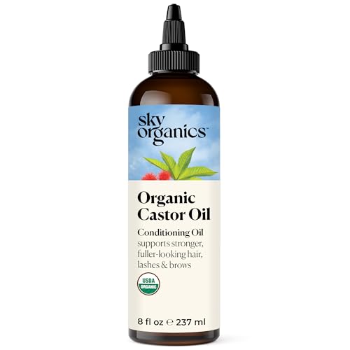 Sky Organics - Castor Oil Organic - Volumizing Hair Oil - Scalp, Lashes, Brows - Pure Castor Oil Cold Pressed - Natural Conditioner - Omega Fatty Acids, Vegan - Beauty, Hair Care - 8oz