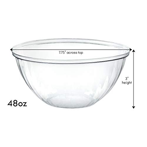 PLASTICPRO Disposable 48 Ounce Round Crystal Clear Plastic Serving Bowls With Lids, Party Snack or Salad Bowl, Chip Bowls, Snack Bowls, Candy Dish, Salad Container Pack of 4