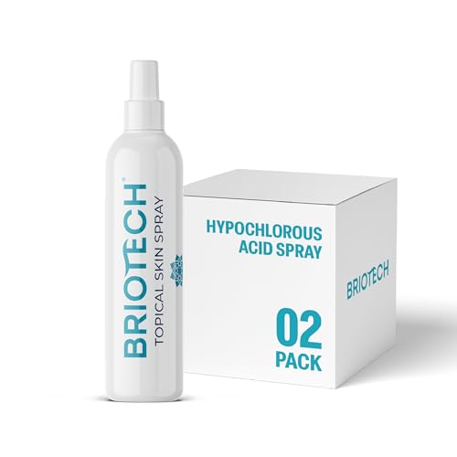 BRIOTECH Topical Skin Spray, Hypochlorous Acid Spray for Body & Face, Eyelid Cleanser, HOCl Facial Mist, Support Against Irritation, Calm Redness, Soothe Scalp, Packaging May Vary, 4 oz ea, 2 ct