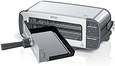 Ninja ST101 Foodi 2-in-1 Flip Toaster, 2-Slice Capacity, Compact Toaster Oven, Snack Maker, Reheat, Defrost, 1500 Watts, Stainless Steel, 6 Functions