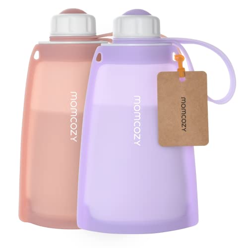 Momcozy Silicone Milk Storage Bags, Reusable Breastmilk Bags for Breastfeeding, 8.5oz/250ml Breast Milk Saver, Leakproof Milk Freezer Storing Pouches, BPA Free (Light Purple & Bean Paste Color)