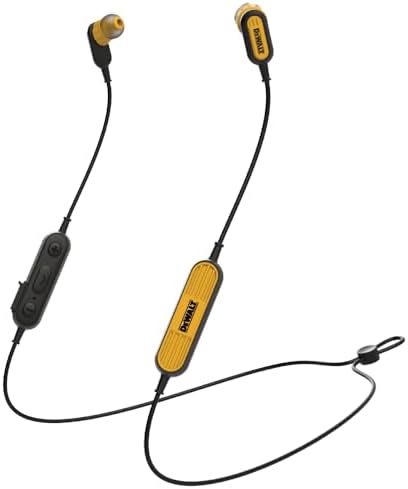DEWALT Wireless Bluetooth Earphones - Jobsite Behind-Neck Wireless Headphones - Water-Resistant Wireless Earphones with Microphone - 20+ H Playtime