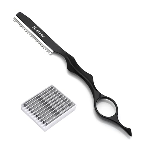 Hair Razors For Cutting Hair 6.89",Professional Hair Styling Thinning Texturizing Cutting Razor with Replacement Hair Razor Blades,Ideal for Salon/Home -11PCS Black