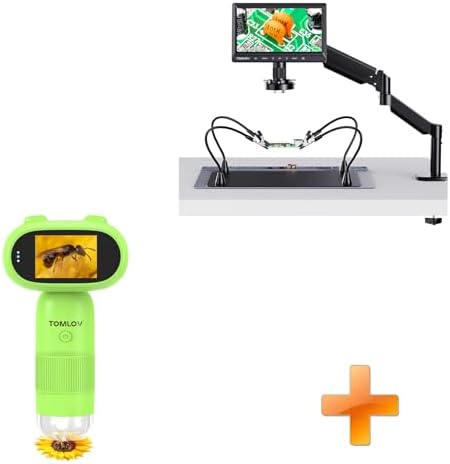 TOMLOV DM702 Flex-S 10.1" Digital Microscope with Soldering Helping Hands Station, Adults Coin Magnifying Glass with Flexible Boom Arm & Ring Light+LP30