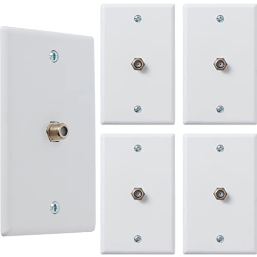 Newhouse Hardware 1-Port TV Cable Wall Plate, F Connector, for Coax Cable, Single Gang Video Wall Jack, 5-Pack, White (TVP-WH-05)