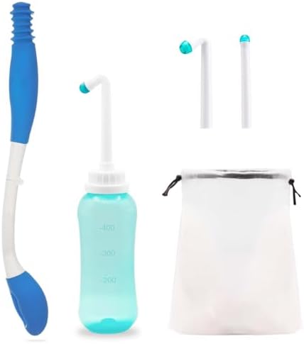 Foldable Toilet Aids Set for Wiping - 2PC Personal Hygiene Kit with Collapsible Butt Wiper & Dual-Nozzle Peri Bottle, for Post-Surgery Recovery, Elderly, Overweight, Mobility Challenges and Travel