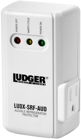 Ludger Power Surge Protector for Appliances (LUDX-SRF-AUD), ETL Certified, Appliance Surge Protector Refrigerator 90 Degrees, Connects to All Types of AC, Unique Side Socket, Audible Alarm