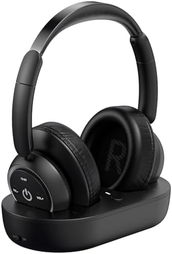 ROSIDA Wireless Headphones for TV Watching, TV Headphones Wireless for Seniors with TV Transmitter Charging Base, Bluetooth Headphones for TV, No Audio Delay, Gift for The Seniors or Parents, Black