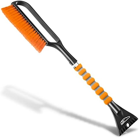 27" Snow Brush & Ice Scrapers for Car Windshield with Foam Grip for Cars, SUV, Trucks - Detachable Сar Scraper - No Scratch - Heavy Duty Handle, Snow Broom, Remover, Easy Scraper, Orange
