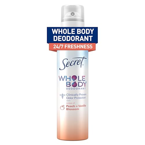 Secret Whole Body Deodorant Spray for Women, Peach & Vanilla Scent, Aluminum Free Deodorant Spray, 72 HR Odor Protection, 3.5 oz