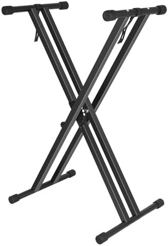 Keyboard Stand, Height Adjustable Keyboard Stand, Keyboard Stand with Quick Release Mechanism, Double X Foldable Heavy Duty Instrument Stand with Locking Straps for 54-61-88 Key Electronic Pianos