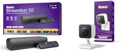 Bundle of Roku Streambar SE 2-in-1 TV Soundbar with Built-in 4K/HD/HDR Streaming+ Roku New Outdoor Camera 2024 - Home Security - IP65 Weather Resistant Wired Security Camera with 1080p HD Night Vision