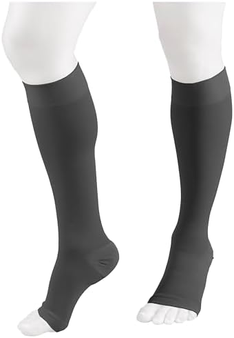 NuVein Medical Compression Stockings, 20-30 mmHg Support for Women & Men, Knee Length, Open Toe, Charcoal, Small