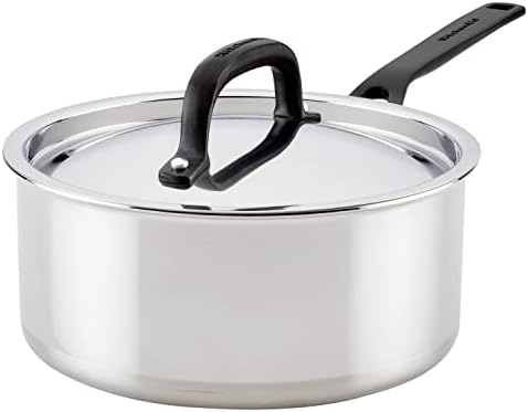 KitchenAid 5-Ply Clad Polished Stainless Steel Saucepan with Lid, 3 Quart