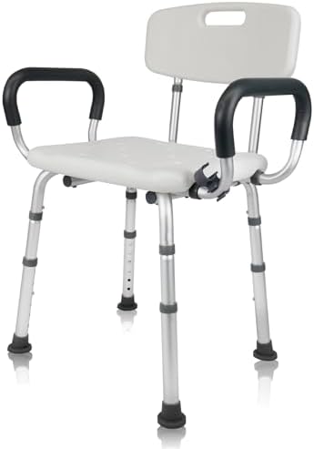 Shower Chair Seat with Arms and Back, Padded Handicap Shower Chair for Inside Shower, Adjustable Heavy Duty Shower Bench for Adults, Elderly and Disabled, Tool (Upgrade Shower Chair)