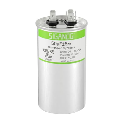 50 MFD 50 uF 370 or 450 Volt CBB65 Capacitor for AC Motor Run，Condenser Straight Cool，Heat Pump， Air Conditioner，HVAC Capacitor