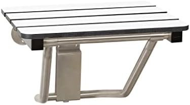 18" x 15" Phenolic White 3” Slats Folding Wall Mount Shower Seat Bench, ADA Compliant