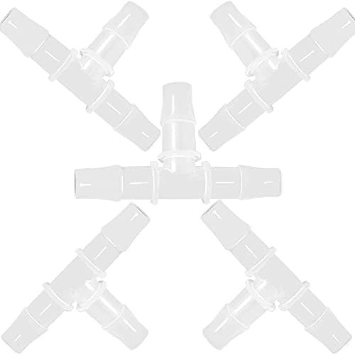 1" Tee Fitting Equal Barb 3 Way Hose Barb Fitting Splicer Joint Mender Adapter Union Fitting for Fuel Gas Liquid Air (Pack of 5)