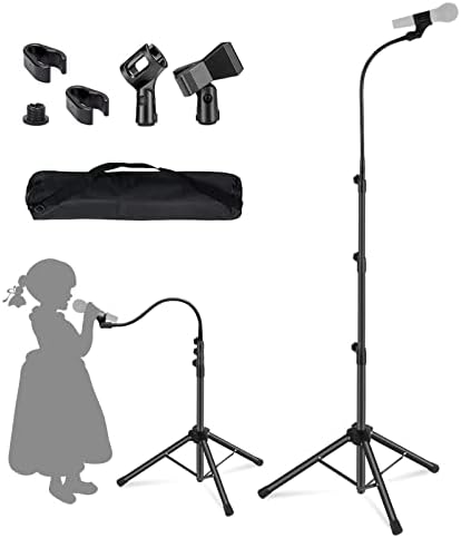 Boom Mic Stand-Kangziliang Mike Stand Gooseneck Microphone Stand Tripod Adjustable Height 3'- 6' with Mic Clips and 3/8" - 5/8" Adapter Microphone Stand for Singing